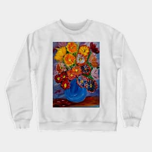 beautiful bright vibrant abstract flowers in a blue vase Crewneck Sweatshirt